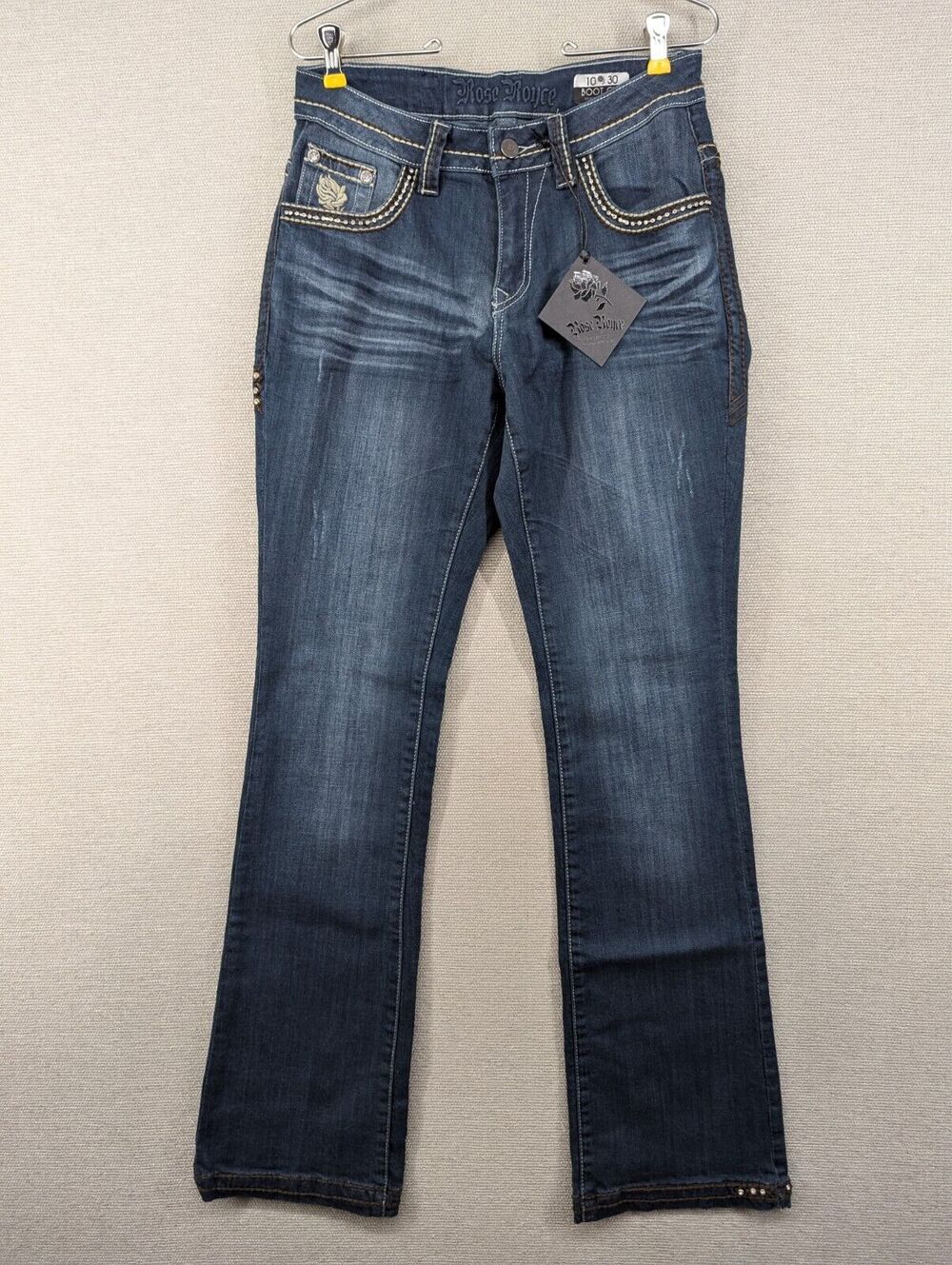 Rose Royce Blue Jeans Size 10 / 30 Boot Cut Embellished -0824G110